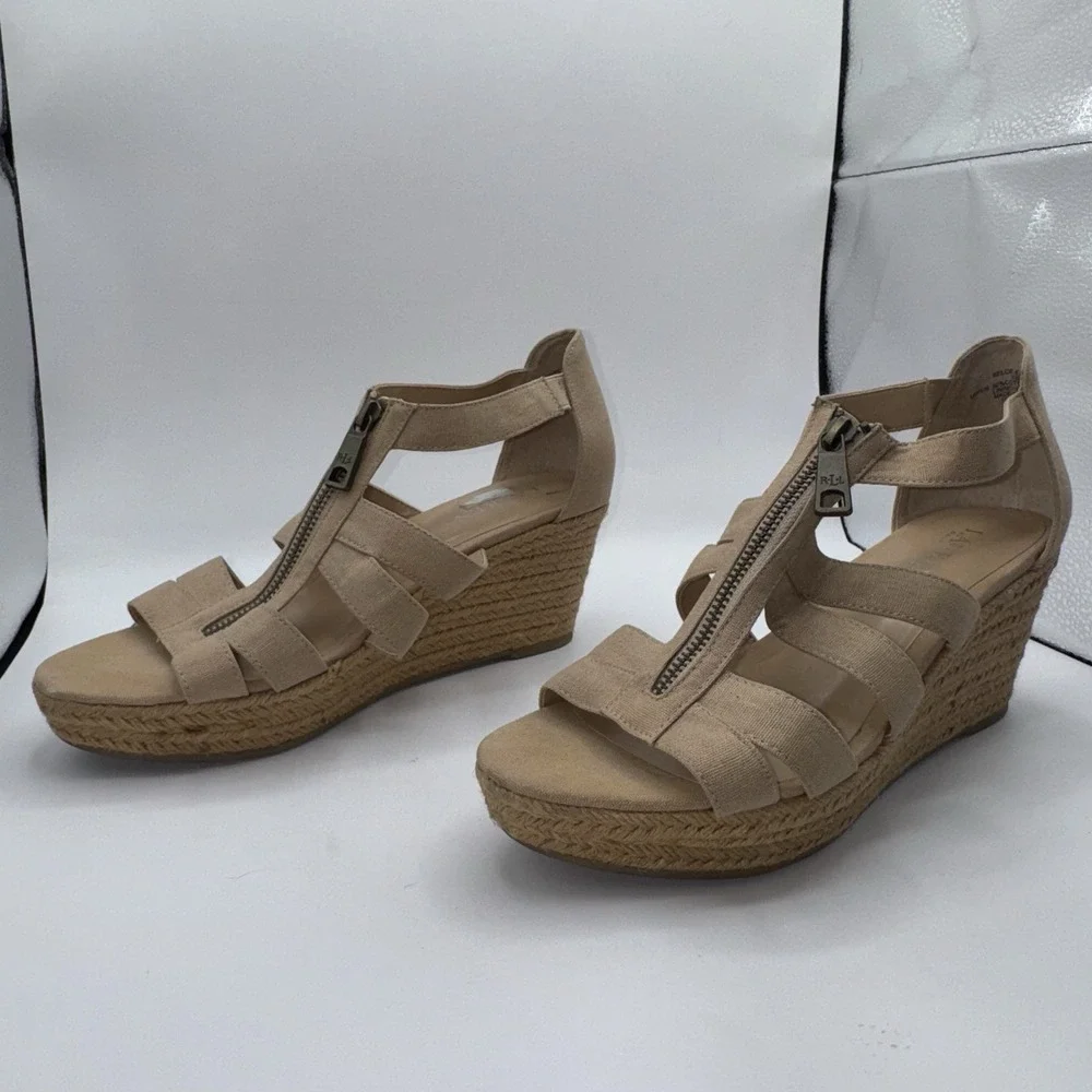 Lauren Ralph Lauren Womens Sz 10 Kelcie Espadrille Wedge Heel Sandals‎ Beige
